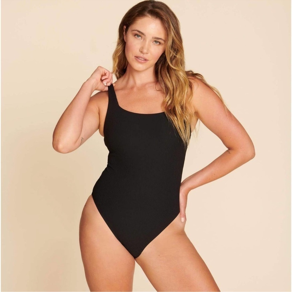 NEW Andie x Claire Holt One PIece L Swimsuit The Byron Black Ribbed Square Neck